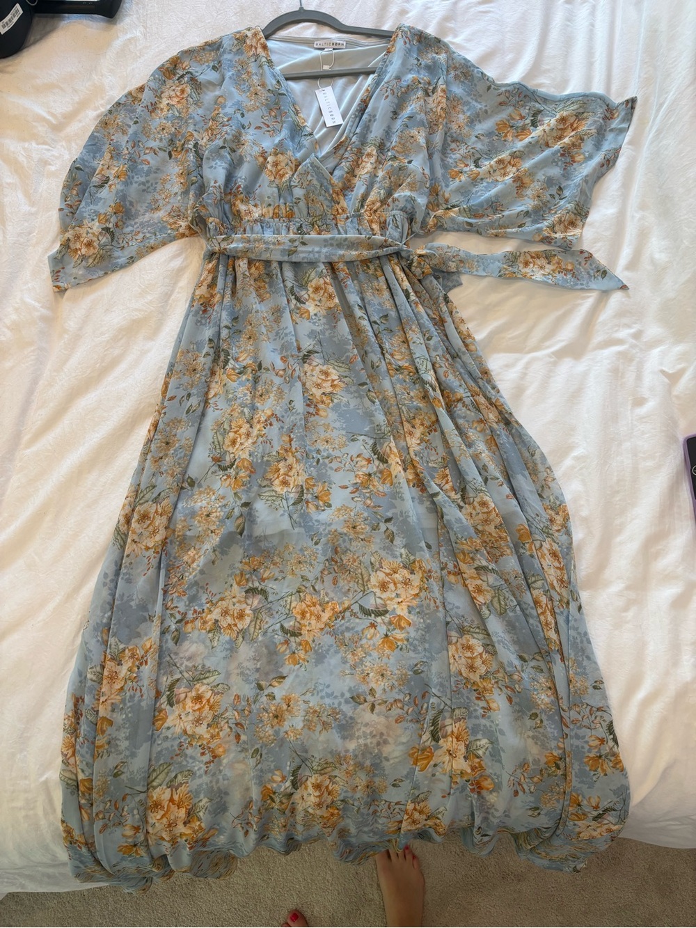Baltic Born Blue Floral Wrap Maxi Dress with Yellow Blooms